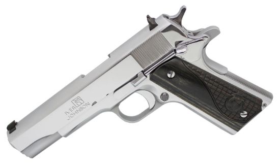 Picture of Iver Johnson Arms 1911Chrw 1911 A1 45 Acp 8+1 5" Stainless Steel Barrel, Bright Polish Chrome Serrated Steel Slide & Frame W/Beavertail, Black Diamondwood Grip 