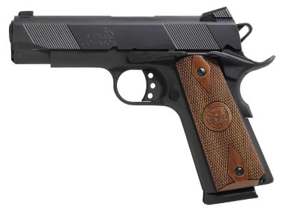 Picture of Iver Johnson Arms Hawk Hawk Commander 45 Acp 8+1 4.25" Black Steel Barrel, Matte Black Serrated Steel Slide & Frame W/Beavertail. Checkered Double Diamond Walnut Grip 