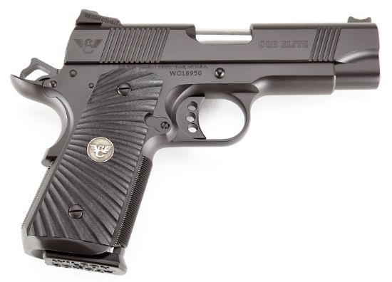 Picture of Wilson Combat Cqbecp45 Cqb Elite Compact Frame 45 Acp 7+1 4" Stainless Match Grade Barrel, Black Serrated Carbon Steel Slide, Black Armor-Tuff Carbon Steel W/Beavertail, Black G10 Starburst Grip 