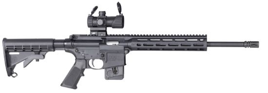 Picture of Smith & Wesson 12723 M&P15 Sport Or 22 Lr 10+1 16.50" Carbon Steel Barrel, Adjustable 6 Position Stock, M&P100 4Moa Red/Green Dot, A2 Flash Hider, Functioning Charging Handle, 2 Position Safety 