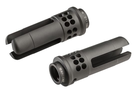 Picture of Surefire Warcomp5561228 Warcomp Qd Flash Hider 22 Cal (5.56Mm) 1/2"-28 Tpi, Open Tine 3-Prong, Ported Black Stainless Steel For Ar/M4-Platform (Socom Suppressor Compatible) 