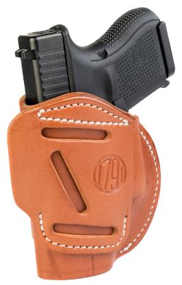 Picture of 1791 Gunleather 4Wh3cbrr 4-Way Iwb/Owb Size 03 Classic Brown Leather Belt Clip Compatible W/Glock 26/Ruger Lc9/S&W M&P Shield 2.0 9/40 Right Hand 