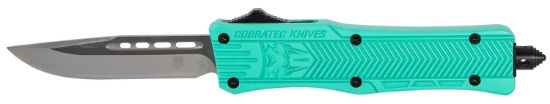 Picture of Cobratec Knives Stfctk1sdns Ctk-1 Small 2.75" Otf Drop Point Plain D2 Steel Blade/Tiffany Blue Aluminum Handle Features Glass Breaker Includes Pocket Clip 