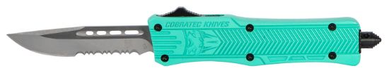 Picture of Cobratec Knives Stfctk1sds Ctk-1 Small 2.75" Otf Drop Point Part Serrated D2 Steel Blade/ Tiffany Blue Aluminum Handle Features Glass Breaker Includes Pocket Clip 