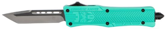 Picture of Cobratec Knives Stfctk1stns Ctk-1 Small 2.75" Otf Tanto Plain D2 Steel Blade/Tiffany Blue Aluminum Handle Features Glass Breaker Includes Pocket Clip 