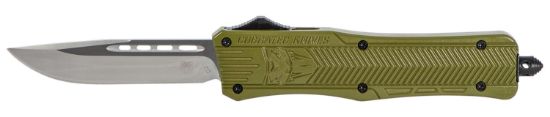 Picture of Cobratec Knives Modctk1mdns Ctk-1 Medium 3" Otf Drop Point Plain D2 Steel Blade/Od Green Aluminum Handle Features Glass Breaker Includes Pocket Clip 