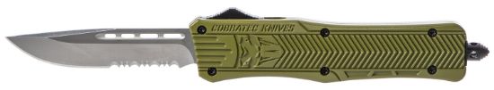 Picture of Cobratec Knives Modctk1mds Ctk-1 Medium 3" Otf Drop Point Part Serrated D2 Steel Blade/Od Green Aluminum Handle Features Glass Breaker Includes Pocket Clip 