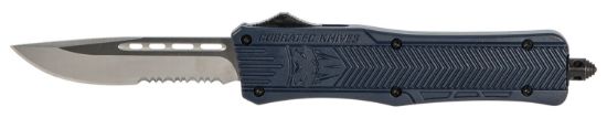 Picture of Cobratec Knives Mnyctk1mds Ctk-1 Medium 3" Otf Drop Point Part Serrated D2 Steel Blade/Nypd Blue Aluminum Handle Features Glass Breaker Includes Pocket Clip 