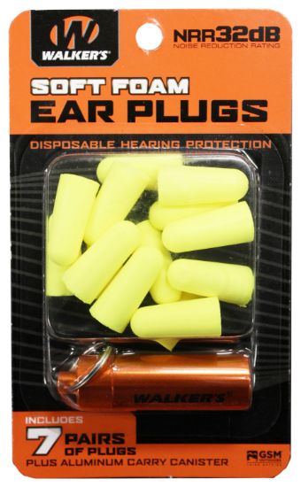 Picture of Walker's Gwpplgcanyl Foam Ear Plugs 32 Db Yellow Adult 7 Pair 