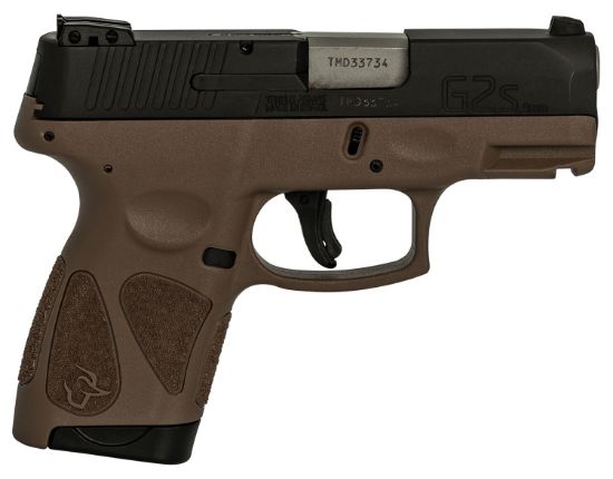 Picture of Taurus 1G2s931b G2s Compact Frame 9Mm Luger 7+1 3.26" Matte Steel Barrel, Matte Black Serrated Alloy Steel Slide, Brown Polymer Frame W/Picatinny Rail & Polymer Grip, Right Hand 