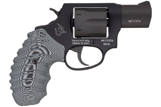 Picture of Taurus 2856021Ulvz13 856 Ultra-Lite 38 Special +P Caliber With 2" Matte Black Finish Barrel, 6Rd Capacity Matte Black Finish Cylinder, Matte Black Anodized Finish Aluminum Frame & Gray Vz Cyclone Grip