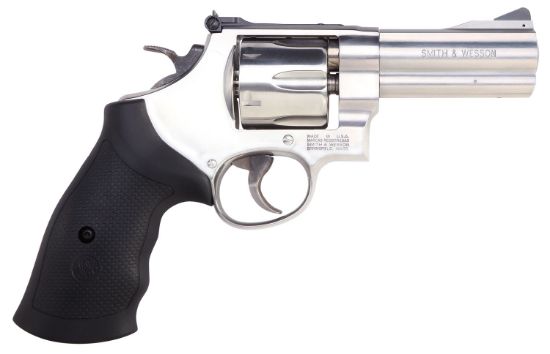 Picture of Smith & Wesson 12463 Model 610 10Mm Auto Or 40 S&W Stainless Steel 4" Barrel, 6Rd Cylinder & N-Frame, Black Polymer Grip, Internal Lock 