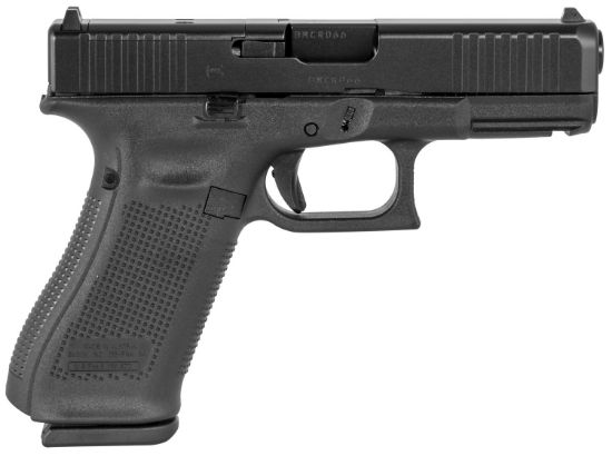 Picture of Glock Pa455s201mos G45 Gen5 Compact Mos 9Mm Luger 4.02" 10+1 Overall Black Finish With Ndlc Steel With Front Serrations & Mos Cuts Slide, Rough Texture Interchangeable Backstraps Grip & Fixed Sights 