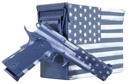 Picture of Citadel Citc45fusgac M1911 Flag 45 Acp 8+1, 5" Stainless Steel Barrel, American Flag Gray Cerakote Serrated Steel Slide, Steel Frame W/Beavertail, Matching Ammo Can, Ambidextrous 