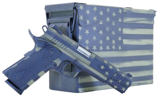 Picture of Citadel Citc45fusbac M1911 Flag 45 Acp 8+1 5" Stainless Steel Barrel, American Flag Bazooka Green Cerakote Serrated Steel Slide, Steel Frame W/Beavertail, Features Matching Ammo Can, Ambidextrous 