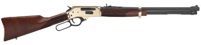 Picture of Henry H02435 Side Gate Full Size 35 Rem 5+1 20" Blued Steel Barrel, Brass Polished Drilled & Tapped Brass Receiver, American Walnut Fixed Stock, Right Hand 