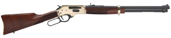 Picture of Henry H02435 Side Gate Full Size 35 Rem 5+1 20" Blued Steel Barrel, Brass Polished Drilled & Tapped Brass Receiver, American Walnut Fixed Stock, Right Hand 