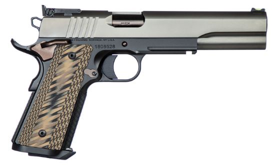 Picture of Dan Wesson 01852 Kodiak 10Mm Auto Caliber With 6.03" Bull Barrel, 8+1 Capacity, Tri-Tone Black Finish Picatinny Rail & Beavertail Frame, Serrated Matte Gray Slide & Brown G10 Grip 