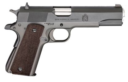 Picture of Springfield Armory Pbd9108l 1911 Mil-Spec Defender Legacy 45 Acp 7+1 5" Satin Stainless Match Grade Barrel, Black Parkerized Serrated Carbon Steel Slide & Frame W/Beavertail, Checkered Wood Grip 