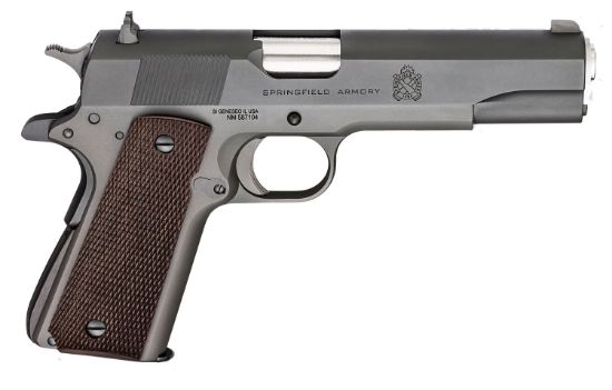 Picture of Springfield Armory Pbd9108l 1911 Mil-Spec Defender Legacy 45 Acp 7+1 5" Satin Stainless Match Grade Barrel, Black Parkerized Serrated Carbon Steel Slide & Frame W/Beavertail, Checkered Wood Grip 