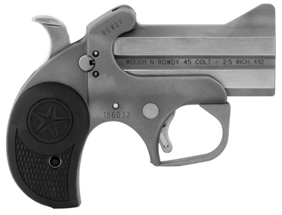 Picture of Bond Arms Barw Rowdy 410/45 Colt (Lc) Derringer 3" 2 Black Rubber Grip Polished Stainless Steel Frame 