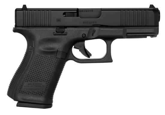 Picture of Glock Pa195s201 G19 Gen5 Compact 9Mm Luger 10+1 4.02" Black Gmb Barrel, Black Ndlc Serrated Slide, Black Polymer Frame W/Picatinny Rail, Black Textured W/Interchangeable Backstrap Grip. Ambidextrous 