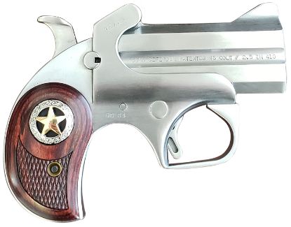 Picture of Bond Arms Bard Rustic Defender 45 Colt (Lc) Caliber Or 2.50" 410 Gauge 2Rd 3" Barrel, Stainless Steel Finish, Rosewood Grip W/Integrated Star, Includes Exclusive Holster Package 