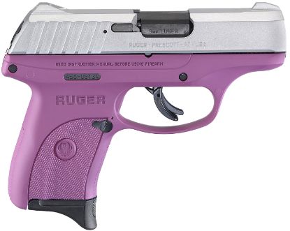 Picture of Ruger 3295 Ec9s Compact Frame 9Mm Luger 7+1, 3.12" Black Steel Barrel, Aluminum Cerakote Serrated Steel Slide, Purple Polymer Frame, Purple Grip, Manual/Trigger Safety, Right Hand 