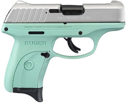 Picture of Ruger 13200 Ec9s Compact Frame 9Mm Luger 7+1, 3.12" Black Steel Barrel, Aluminum Cerakote Serrated Steel Slide, Turquoise Polymer Frame, Turquoise Grip, Manual/Trigger Safety, Right Hand 