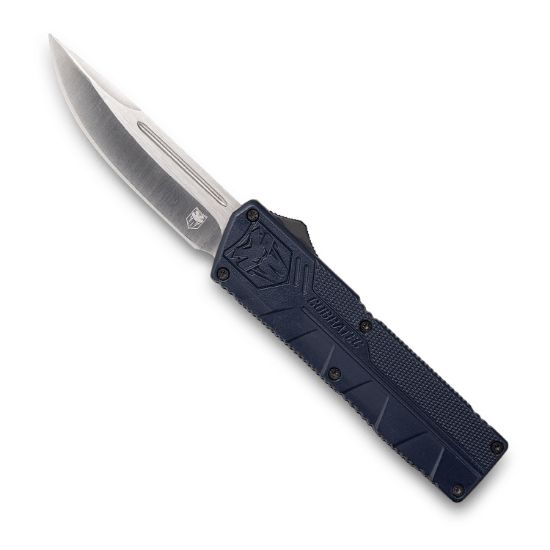 Picture of Cobratec Knives Nyctlwdns Lightweight 3.25" Otf Drop Point Plain D2 Steel Blade/Nypd Blue Aluminum Handle Includes Pocket Clip 