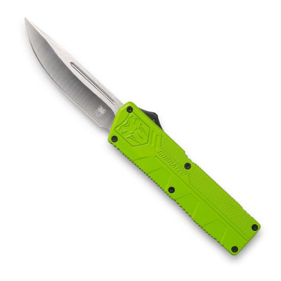 Picture of Cobratec Knives Zbgctlwdns Lightweight 3.25" Otf Drop Point Plain D2 Steel Blade/Zombie Green Aluminum Handle Includes Pocket Clip 