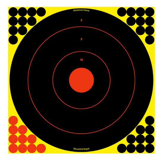 Picture of Birchwood Casey 34186 Shoot-N-C Reactive Target Hanging Adhesive Paper Universal Black/Red 200+ Yds Bullseye Includes Pasters 12 Pk 