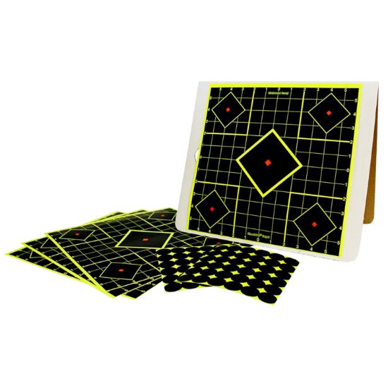 Picture of Birchwood Casey 34202 Shoot-N-C Reactive Target Kit Stand Adhesive Paper Black/Yellow 5-Diamond Includes Pasters 4 Per Pkg 