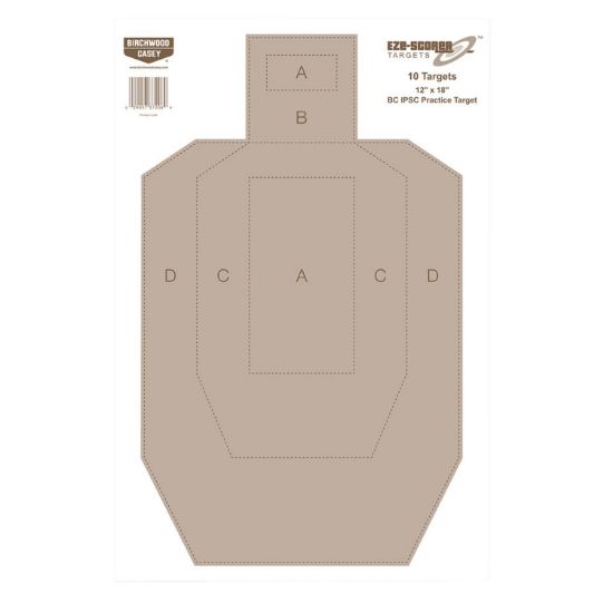 Picture of Birchwood Casey 37206 Eze-Scorer Ipsc Silhouette Paper Hanging Universal 12" X 18" Tan 10 Pk. 