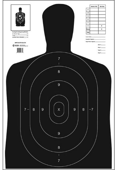 Picture of Action Target B27eblack100 Qualification Economy Silhouette Paper Hanging 23" X 35" Black/White 100 Per Box 