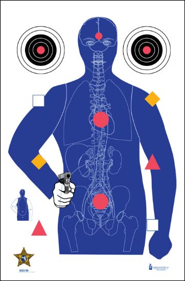 Picture of Action Target Sso99100 State-Specific Qualification Sarasota Sheriff's Office Silhouette/Vitals Paper Hanging 23" X 35" Blue 100 Per Box 