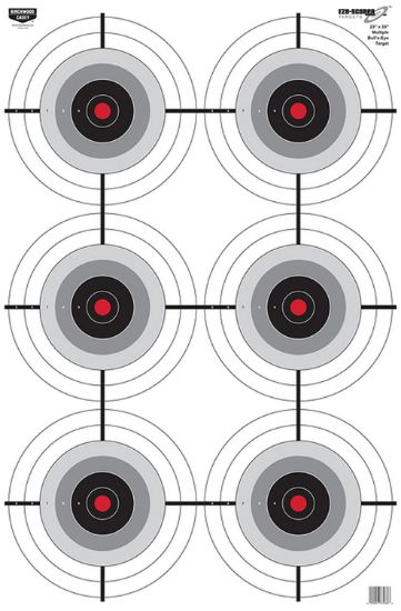 Picture of Birchwood Casey 37038 Eze-Scorer 6-Bullseye Paper Target 23" X 35" 100 Per Pack 