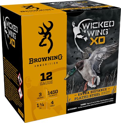 Picture of Browning Ammo B193411234 Wicked Wing Xd 12 Gauge 3" 1 1/4 Oz 4 Shot 25 Per Box/ 10 Case 