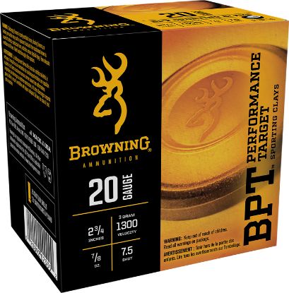 Picture of Browning Ammo B193632027 Bpt Performance Target Sporting Clay 20 Gauge 2.75" 7/8 Oz 7.5 Shot 25 Per Box/ 10 Case 