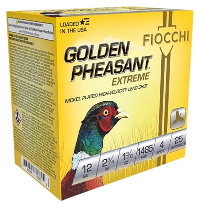 Picture of Fiocchi 12Gpx4 Golden Pheasant Extrema 12 Gauge 2.75" 1 3/8 Oz 4 Shot 25 Per Box/ 10 Case 