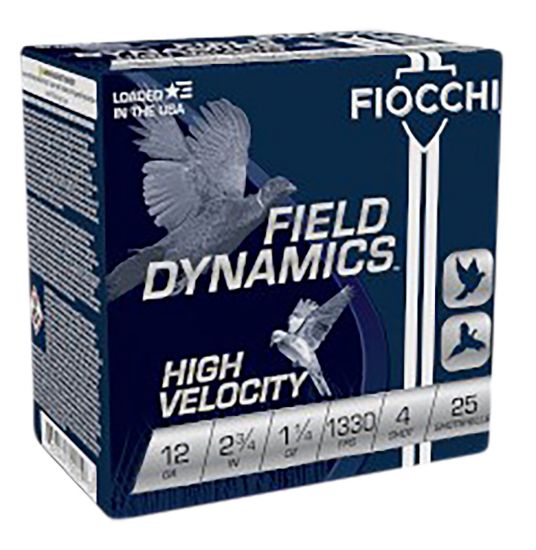 Picture of Fiocchi 12Hv4 Field Dynamics High Velocity 12 Gauge 2.75" 1 1/4 Oz 4 Shot 25 Per Box/ 10 Case 