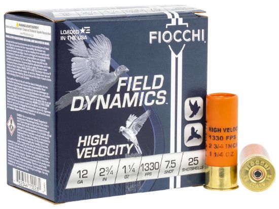 Picture of Fiocchi 12Hv75 Field Dynamics High Velocity 12 Gauge 2.75" 1 1/4 Oz 7.5 Shot 25 Per Box/ 10 Case 