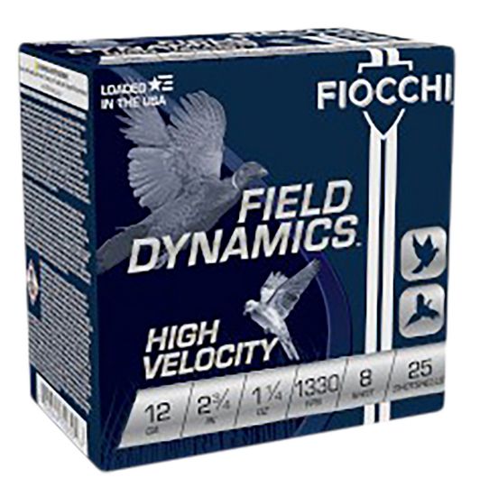 Picture of Fiocchi 12Hv8 Field Dynamics High Velocity 12 Gauge 2.75" 1 1/4 Oz 8 Shot 25 Per Box/ 10 Case 