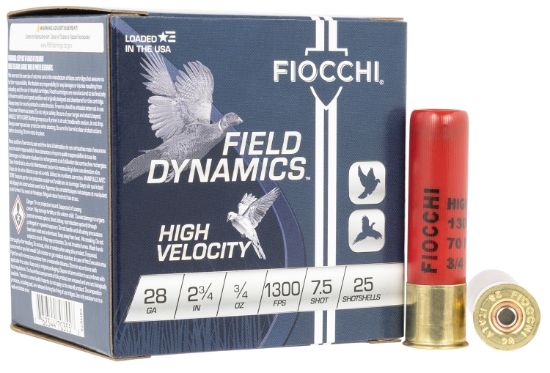 Picture of Fiocchi 28Hv75 Field Dynamics High Velocity 28 Gauge 2.75" 3/4 Oz 7.5 Shot 25 Per Box/ 10 Case 