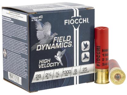 Picture of Fiocchi 28Hv8 Field Dynamics High Velocity 28 Gauge 2.75" 3/4 Oz 8 Shot 25 Per Box/ 10 Case 