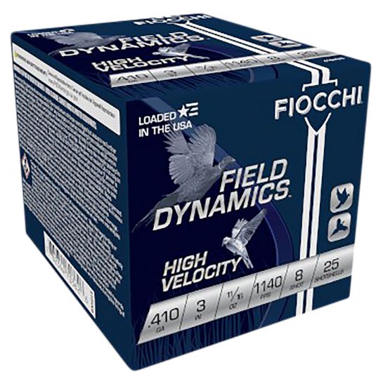 Picture of Fiocchi 410Hv8 Field Dynamics High Velocity 410 Gauge 3" 11/16 Oz 8 Shot 25 Per Box/ 10 Case 