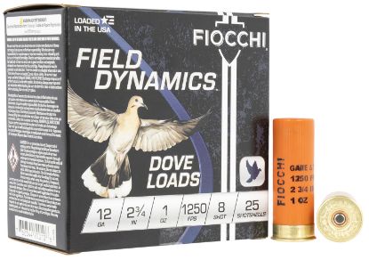 Picture of Fiocchi 12Gt8 Field Dynamics Dove & Quail 12 Gauge 2.75" 1 Oz 8 Shot 25 Per Box/ 10 Case 