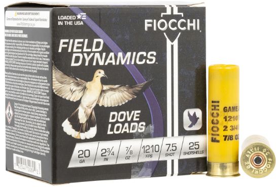 Picture of Fiocchi 20Gt75 Field Dynamics Dove & Quail 20 Gauge 2.75" 7/8 Oz 7.5 Shot 25 Per Box/ 10 Case 