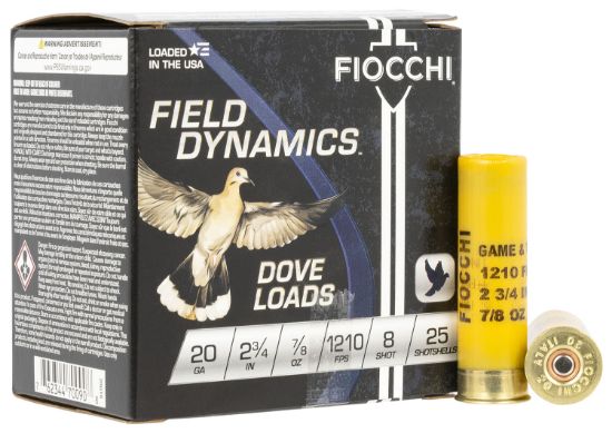 Picture of Fiocchi 20Gt8 Field Dynamics Dove & Quail 20 Gauge 2.75" 7/8 Oz 8 Shot 25 Per Box/ 10 Case 