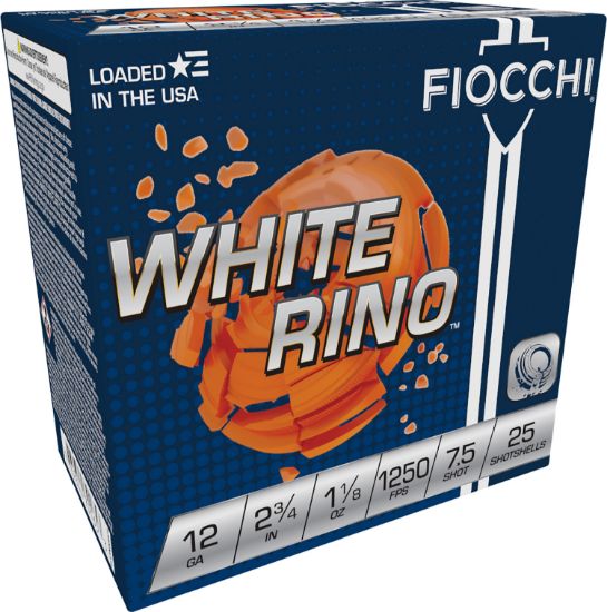 Picture of Fiocchi 12Wrno75 Exacta Target White Rino Target 12 Gauge 2.75" 1 1/8 Oz 7.5 Shot 25 Per Box/ 10 Case 